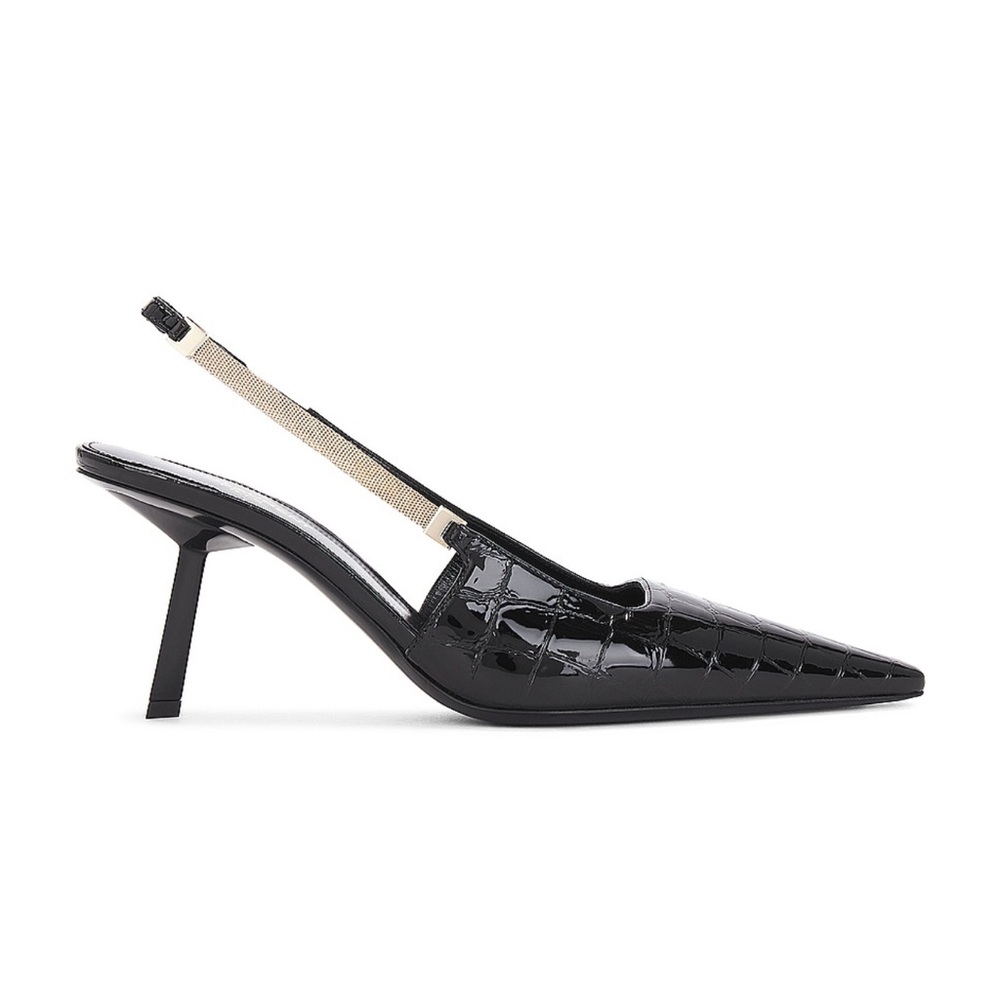 Saint Laurent Black Patent Croc Slingback Heels